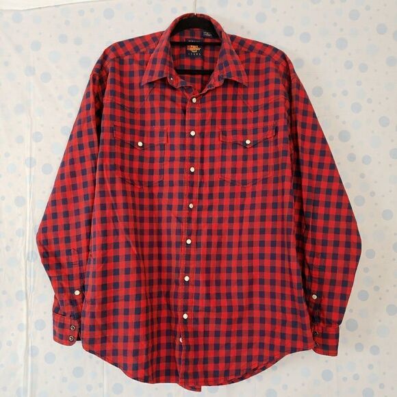 Ivy brown red and blue buffalo check button up - Picture 1 of 6